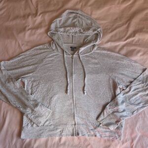 Aerie Cropped Zip Hoodie – Gray – Size XL